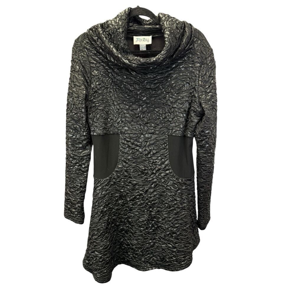 Joseph Ribkoff Black Textured Cowl Neck Tunic with Pockets Size 12 US